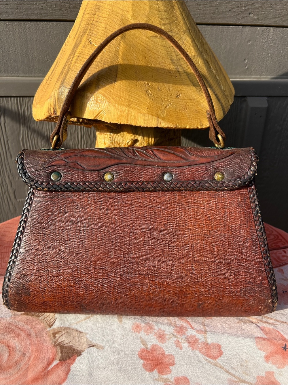Mexico 60’s Hand Tooled Leather Top-Handle Bag - Picture 3 of 14